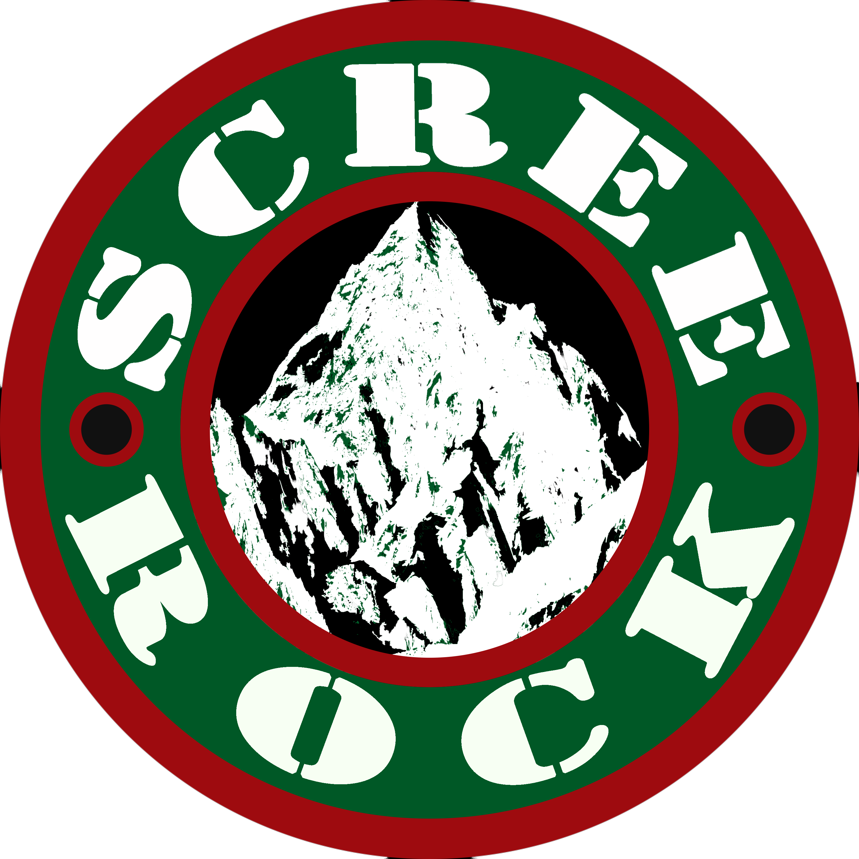 screerock round logo with white text and picture of a mountain